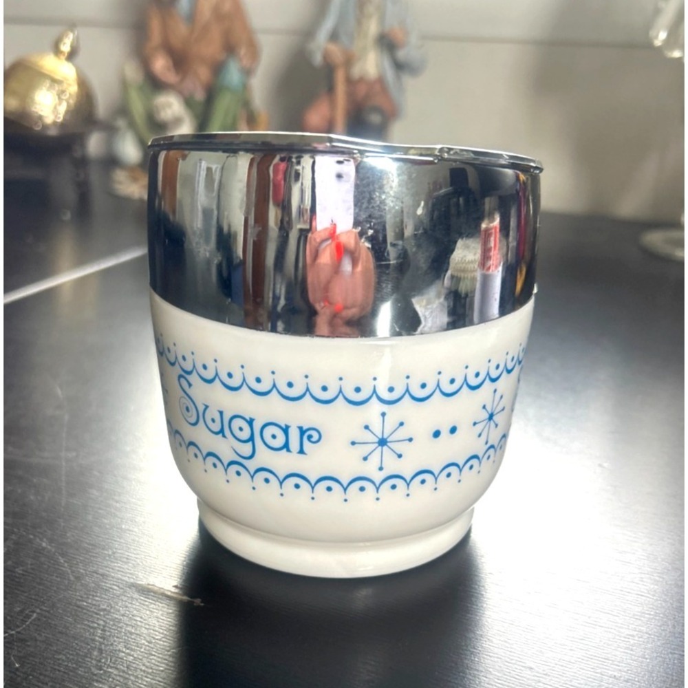 Vintage Gemco Sugar Dispenser Bowl Snowflake Pattern Glass Excellent 4.5" Tall